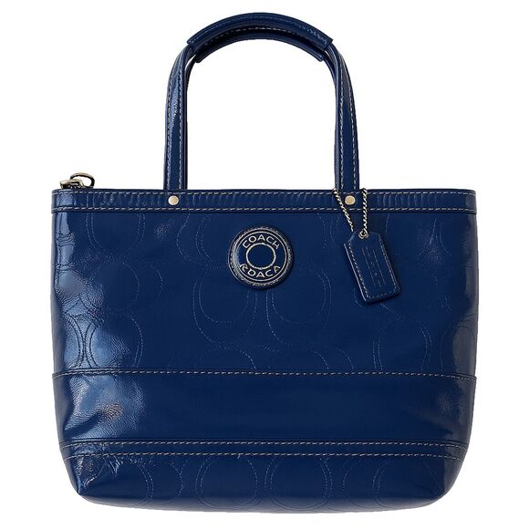 Coach Peyton Patent Leather Shoulder Tote Navy Embossed C Logo No. G1281-F19198 - Picture 1 of 15